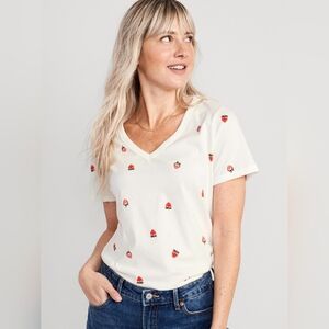 {Old Navy} EveryWear V-Neck Printed T-Shirt - Strawberry - XL